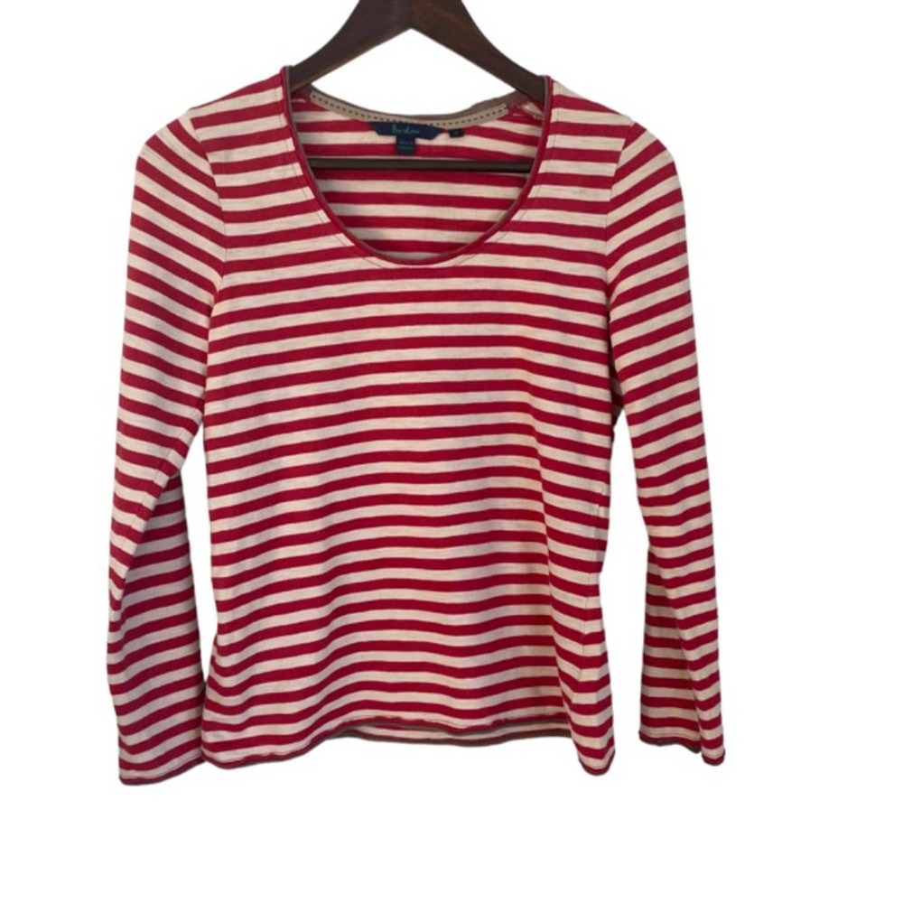 Boden Red and White Striped Long Sleeve Tee